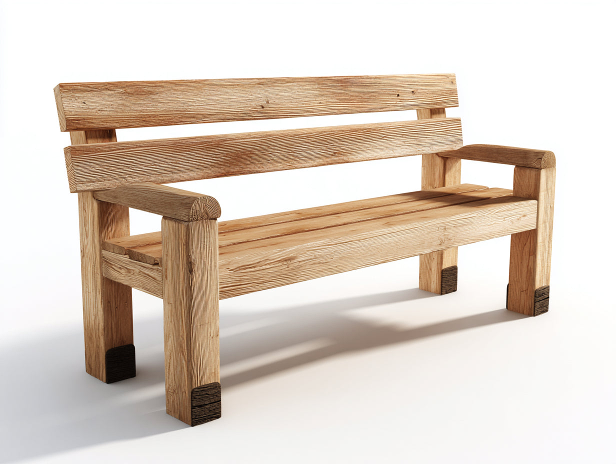 Banc de jardin en bois avec dossier et accoudoirs 158x54x86 cm - bois naturel - pour jardin - style rustique