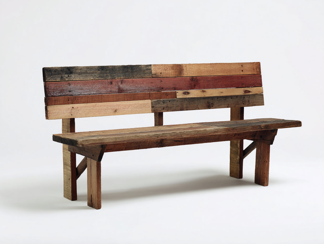 Banc de jardin en bois recyclé 165x44x79 cm - brun et multicolore - style rustique - pour jardin