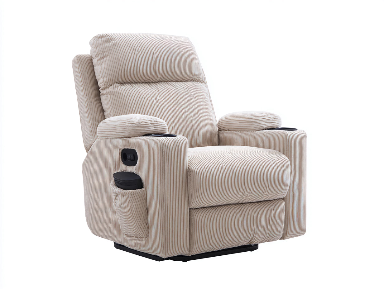 Fauteuil relax en tissu côtelé 96x90x104 cm - beige - design contemporain - pour salon