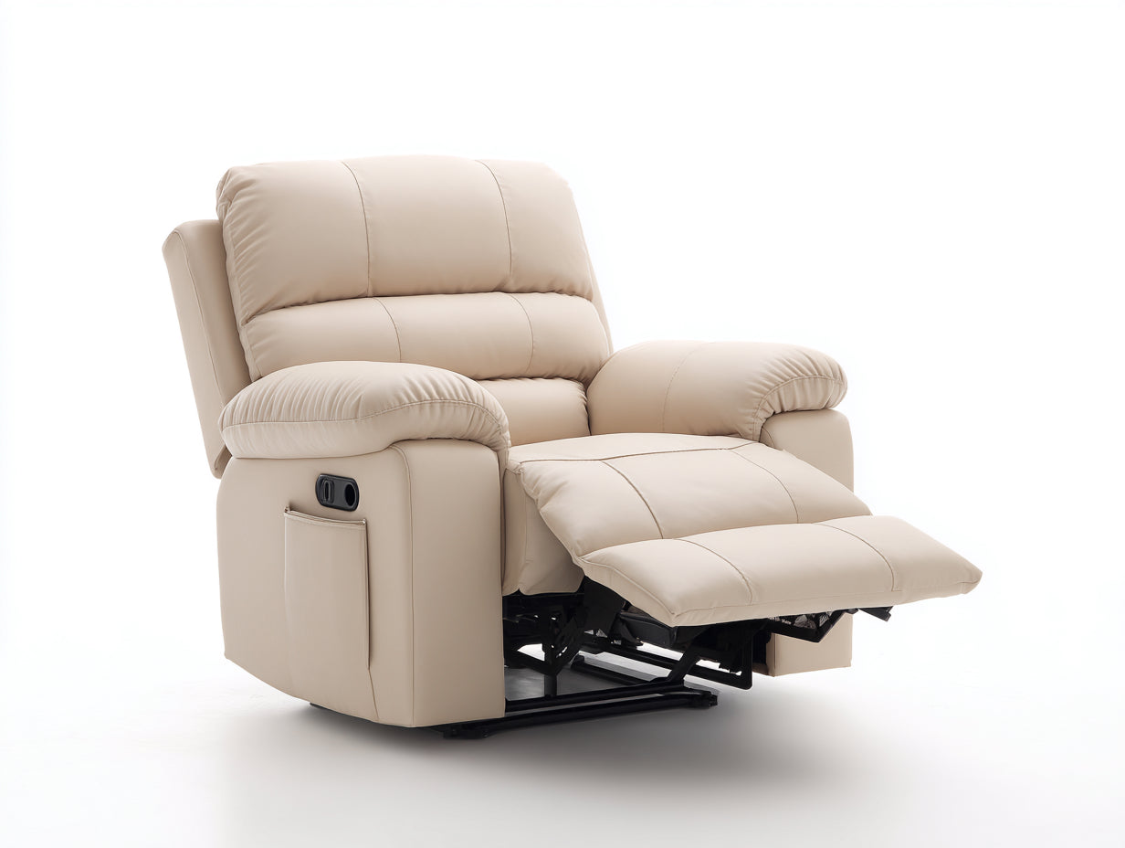 Fauteuil relax en cuir synthétique 88x96x103 cm - beige clair - pour salon - style moderne avec repose-pieds