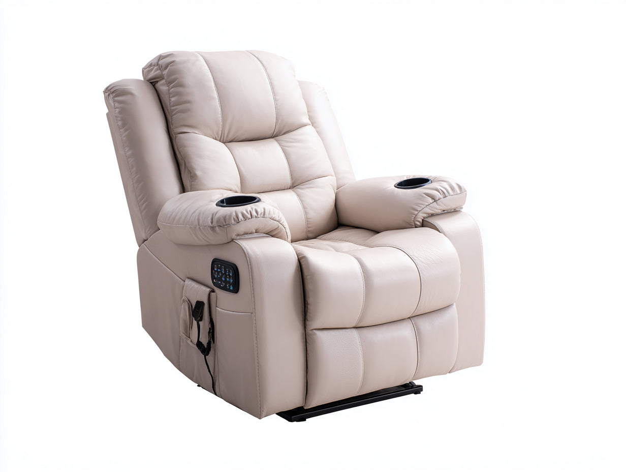 Fauteuil relax en cuir synthétique 90x95x104 cm - beige clair - pour salon - style moderne avec repose-pieds