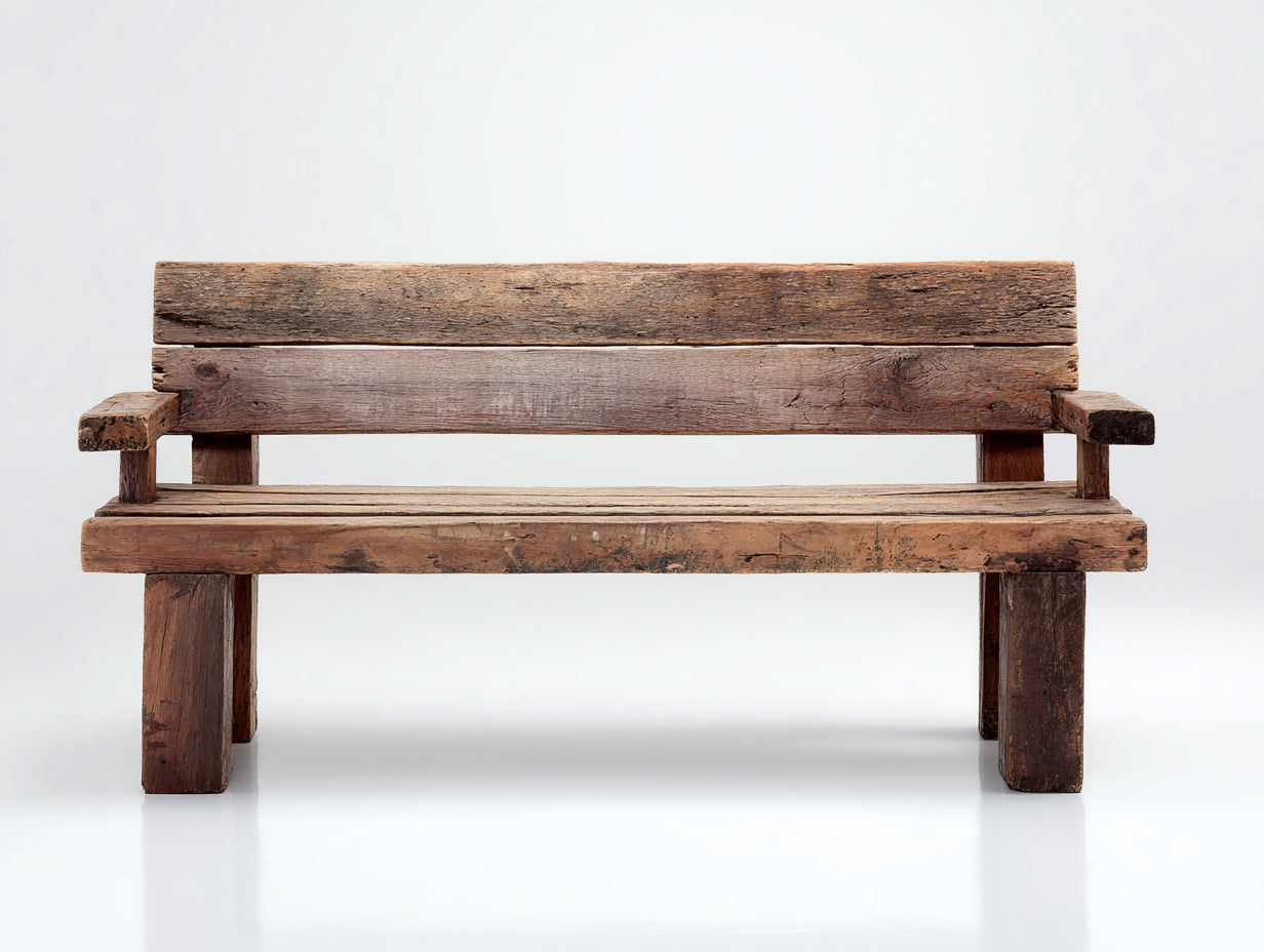 Banc de jardin en bois avec dossier et accoudoirs 160x50x82 cm - bois vieilli - pour jardin - style rustique