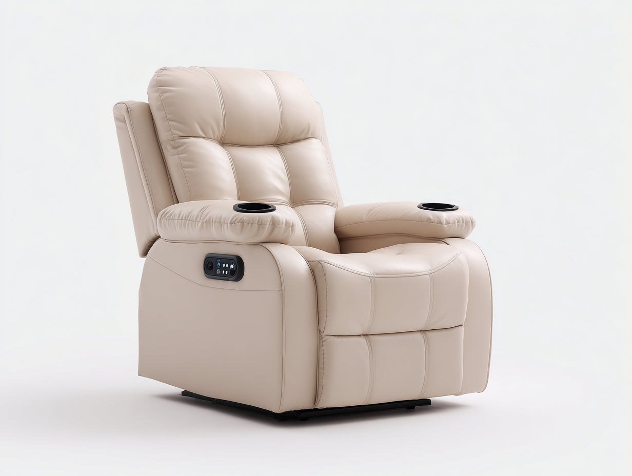 Fauteuil relax en simili cuir 98x92x106 cm - beige crème - design contemporain - pour salon