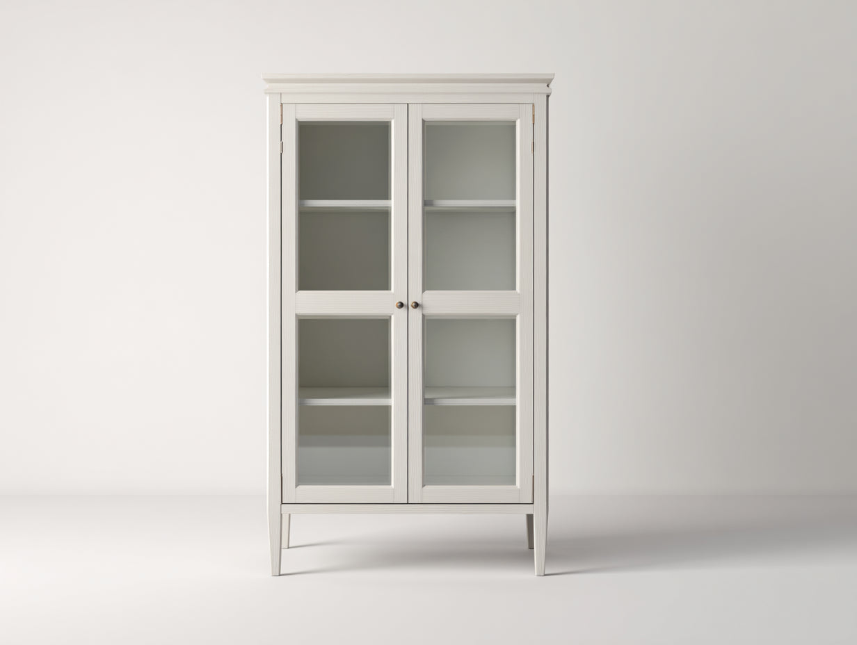 Vitrine en bois et verre 96x40x170 cm - blanc cassé - style classique - pour cuisine