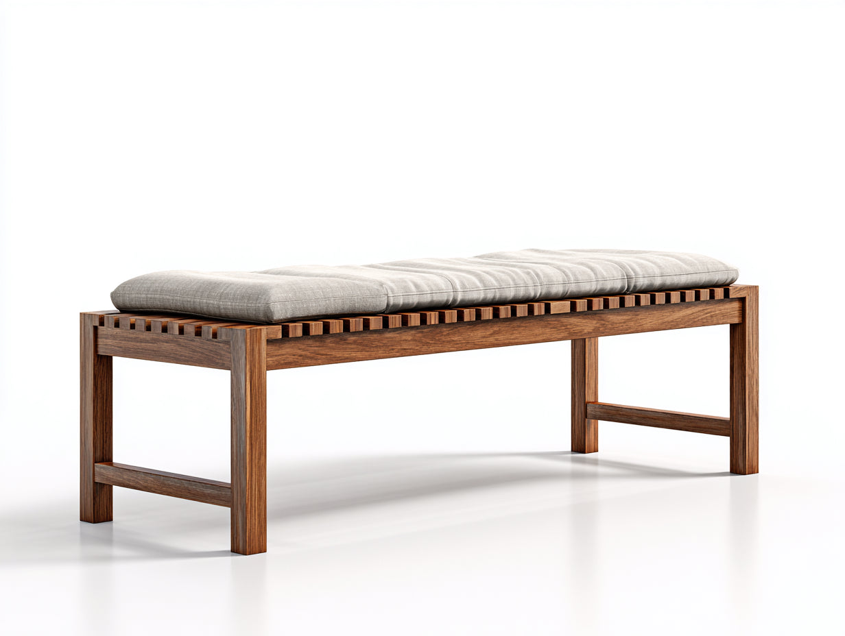 Banc de jardin en bois avec coussin 158x46x48 cm - brun-gris - pour jardin - design à lattes