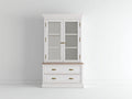 Vitrine en bois et verre 98x43x178 cm - blanc vieilli - style rustique classique - pour cuisine