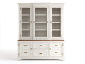 Vitrine en bois et verre 148x46x192 cm - blanc cassé et bois clair - style classique - pour cuisine