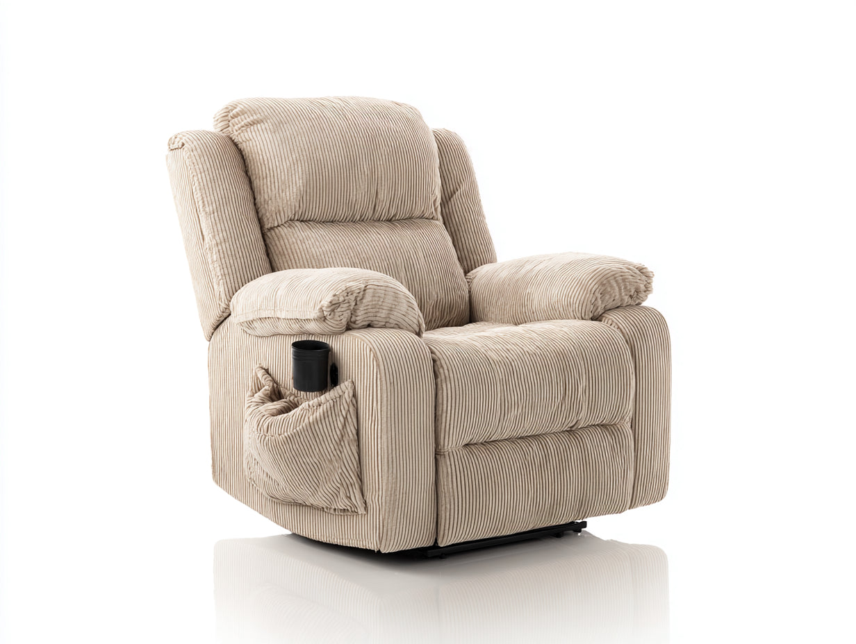 Fauteuil relax en tissu côtelé 90x86x101 cm - beige clair - pour salon - style cosy avec fonction inclinable