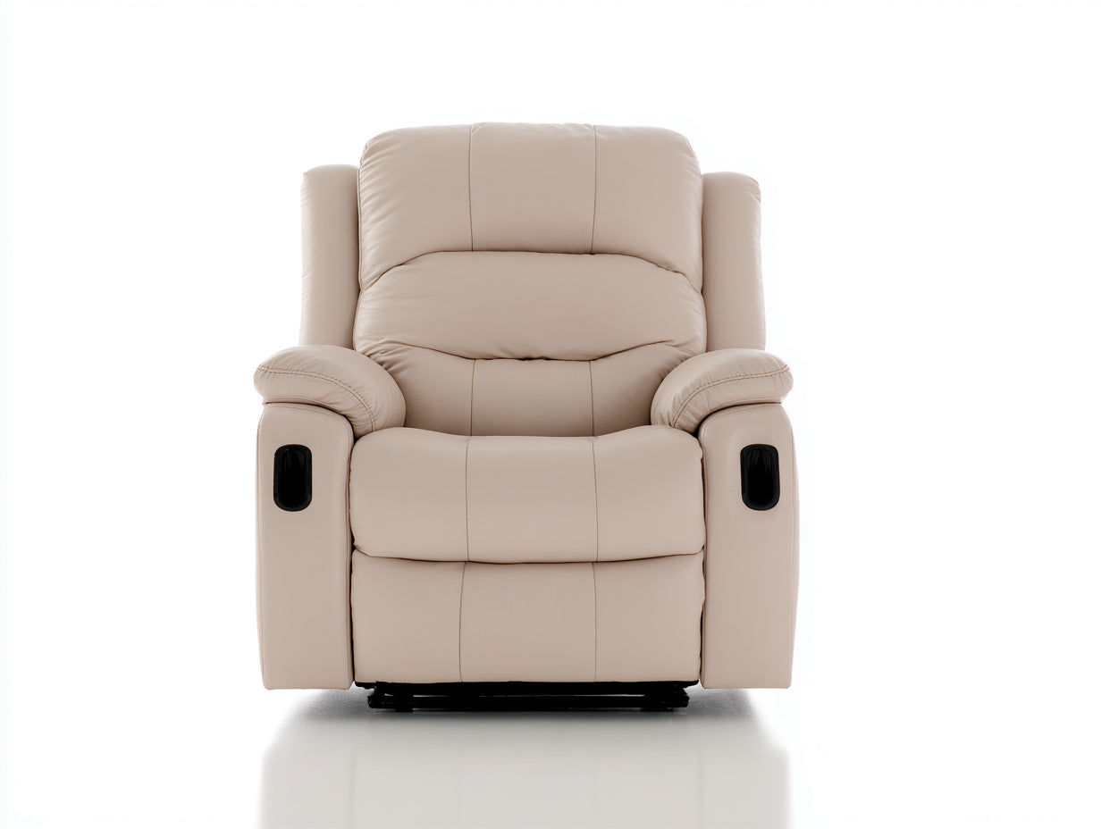 Fauteuil relax en cuir synthétique 86x92x102 cm - beige clair - pour salon - style moderne avec repose-pieds
