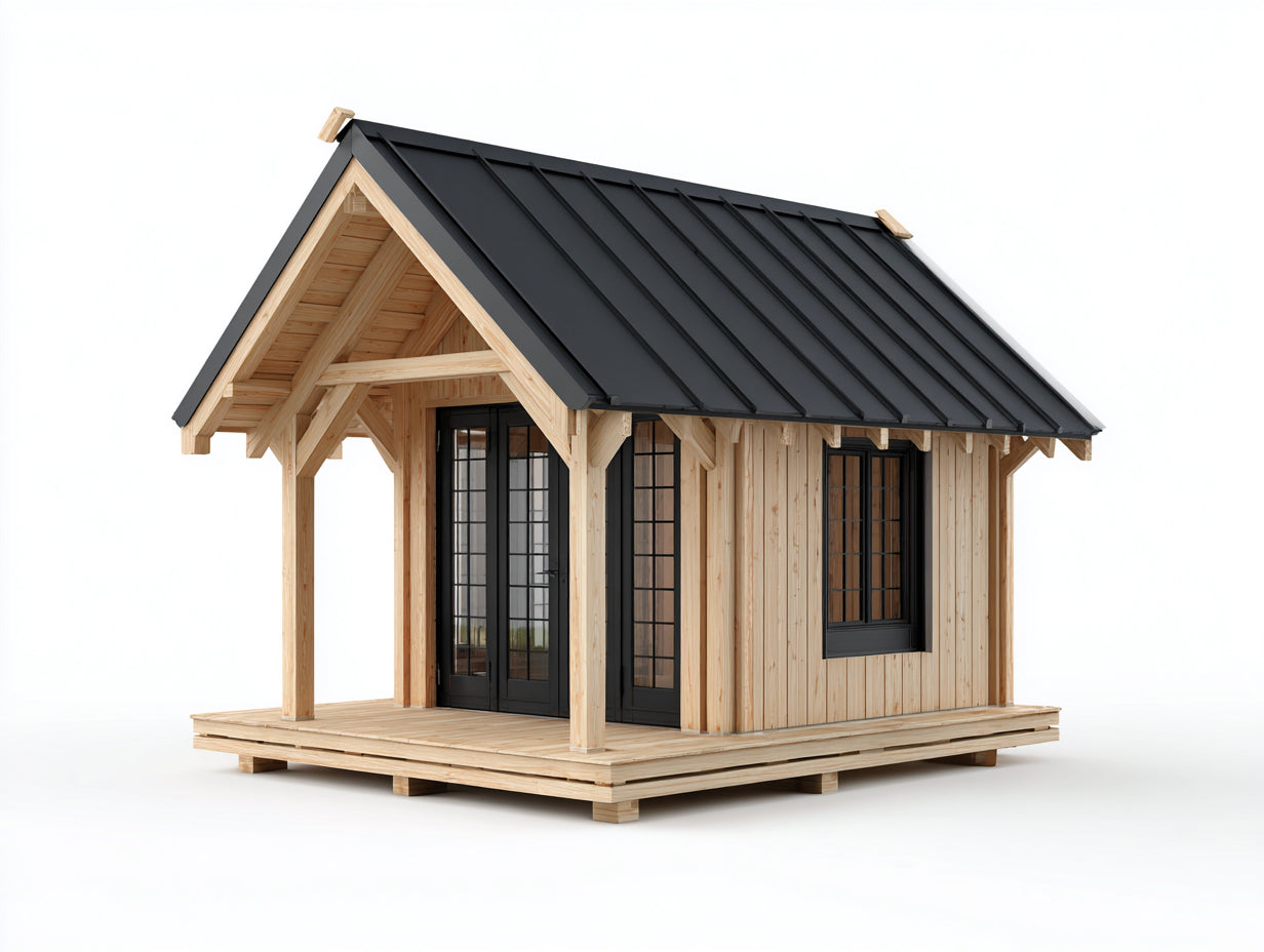 Abri de jardin en bois 320x240x250 cm - bois naturel-noir - rangement extérieur - toit à deux pentes