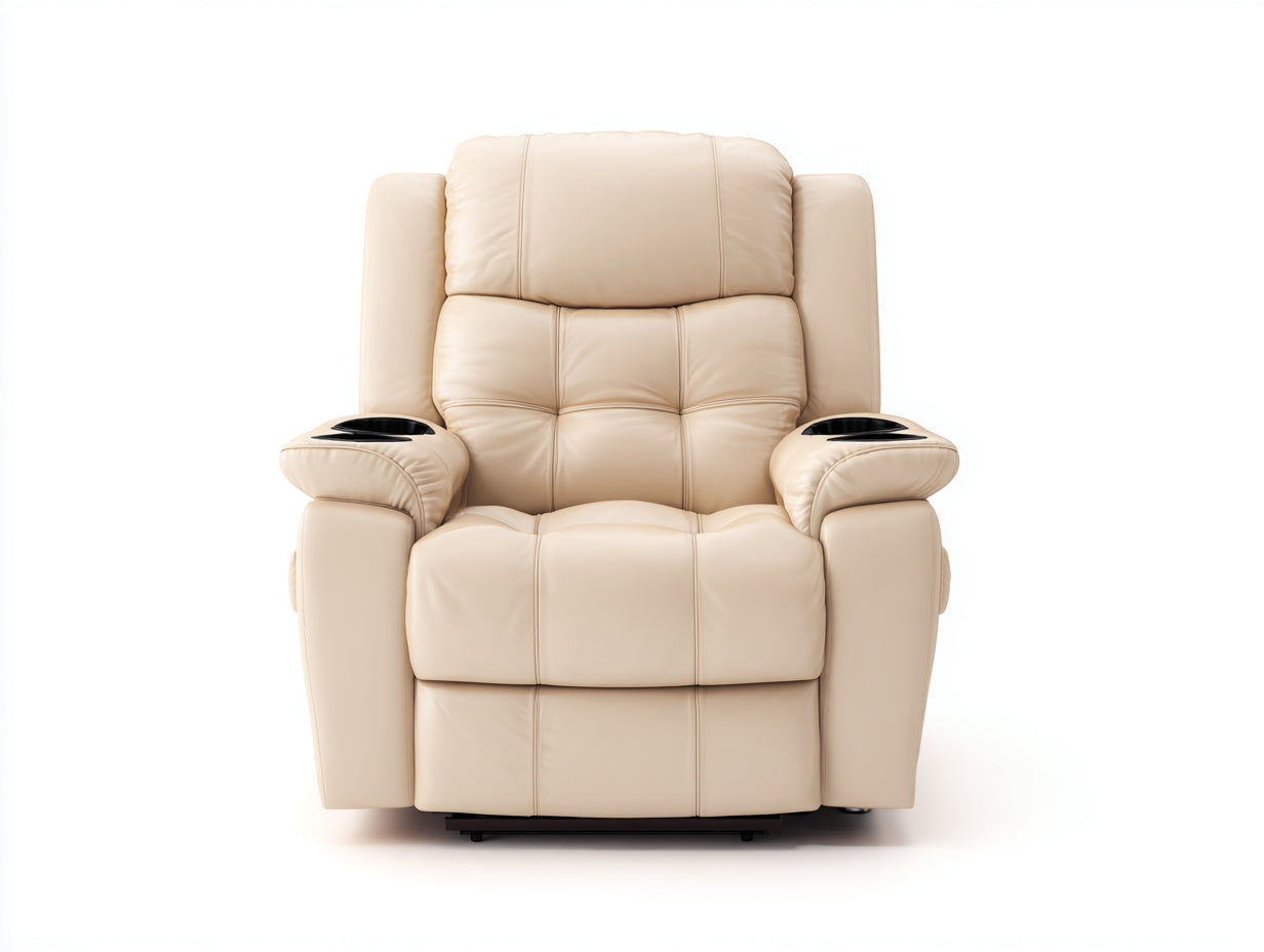 Fauteuil relax en simili cuir 100x94x108 cm - beige crème - design contemporain - pour salon